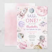 Outer Space First Trip Around The Sun 1st Birthday 招待状 (正面/裏面)