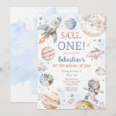 Outer Space First Trip Around The Sun 1st Birthday 招待状 (正面/裏面)