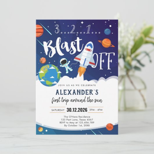 Outer Space First Trip Around the Sun 1st Birthday 招待状 (スタンド正面)