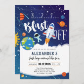 Outer Space First Trip Around the Sun 1st Birthday 招待状 (正面/裏面)