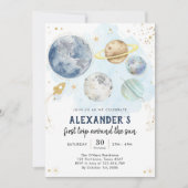 Outer Space First Trip Around the Sun 1st Birthday 招待状 (正面)