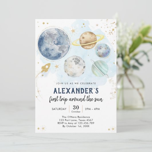 Outer Space First Trip Around the Sun 1st Birthday 招待状 (スタンド正面)