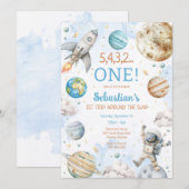 Outer Space First Trip Around The Sun 1st Birthday 招待状 (正面/裏面)