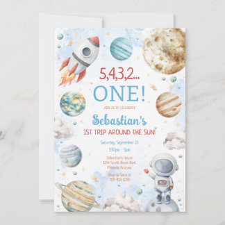 Outer Space First Trip Around The Sun 1st Birthday 招待状