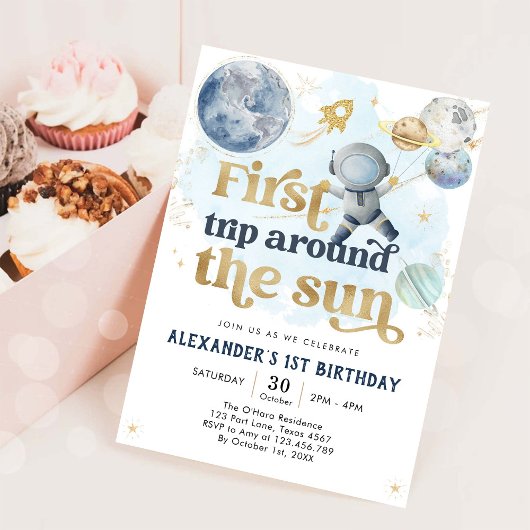 Outer Space First Trip Around the Sun 1st Birthday 招待状