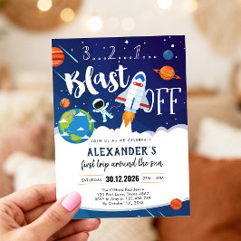 Outer Space First Trip Around the Sun 1st Birthday 招待状