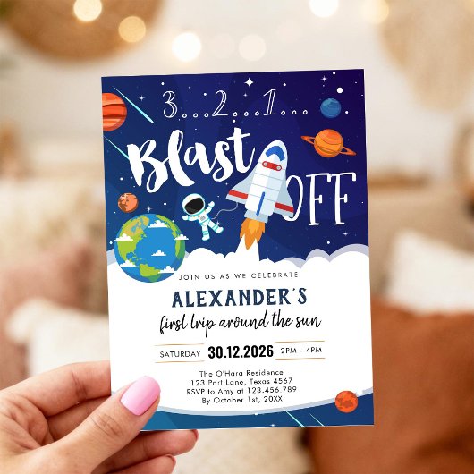 Outer Space First Trip Around the Sun 1st Birthday 招待状