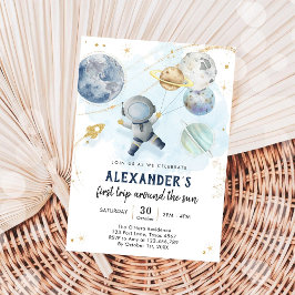 Outer Space First Trip Around the Sun 1st Birthday 招待状