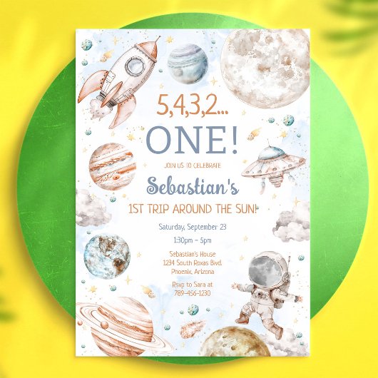 Outer Space First Trip Around The Sun 1st Birthday 招待状