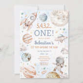 Outer Space First Trip Around The Sun 1st Birthday 招待状 (正面)