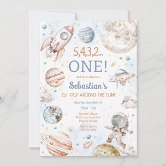 Outer Space First Trip Around The Sun 1st Birthday 招待状