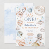 Outer Space First Trip Around The Sun 1st Birthday 招待状 (正面/裏面)