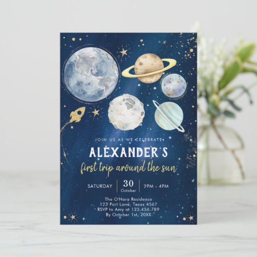 Outer Space First Trip Around the Sun 1st Birthday 招待状 (スタンド正面)