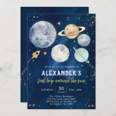 Outer Space First Trip Around the Sun 1st Birthday 招待状 (正面/裏面)