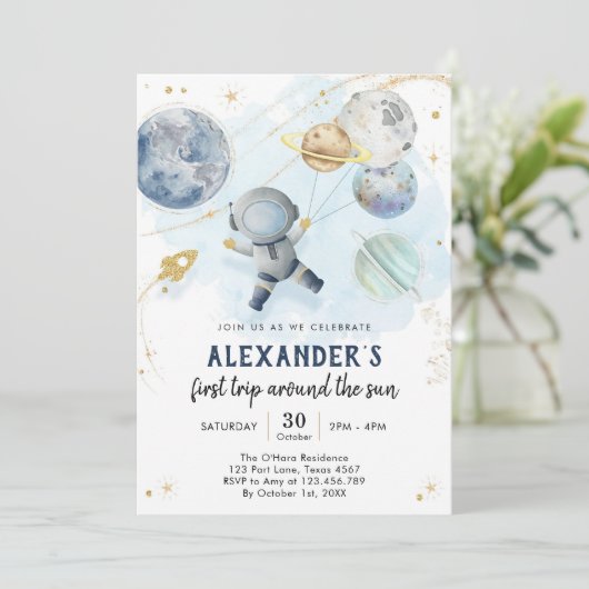 Outer Space First Trip Around the Sun 1st Birthday 招待状 (スタンド正面)