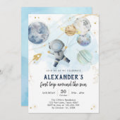 Outer Space First Trip Around the Sun 1st Birthday 招待状 (正面/裏面)