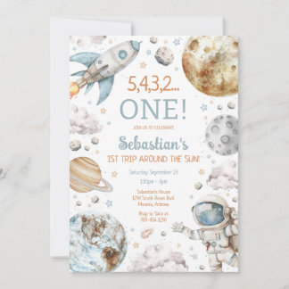 Outer Space First Trip Around The Sun 1st Birthday 招待状