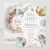 Outer Space First Trip Around The Sun 1st Birthday 招待状 (正面/裏面)