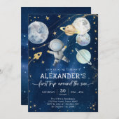 Outer Space First Trip Around the Sun 1st Birthday 招待状 (正面/裏面)