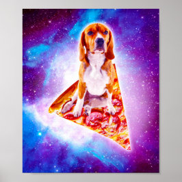 Outer Space Galaxy Dog Riding Pizza ポスター