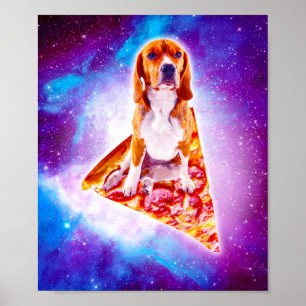 Outer Space Galaxy Dog Riding Pizza ポスター