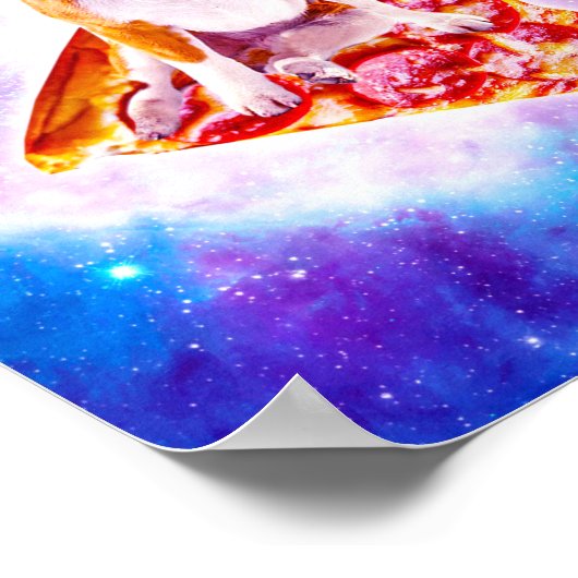 Outer Space Galaxy Dog Riding Pizza ポスター (角)