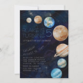 Outer Space Galaxy Planets 5th Birthday Party 招待状 (正面)
