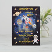 Outer Space Houston We Have a Boy ベビーシャワー 箔招待状 (立ち正面)