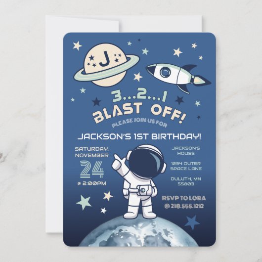 Outer Space Out of this World 1st Birthday 招待状 (正面)