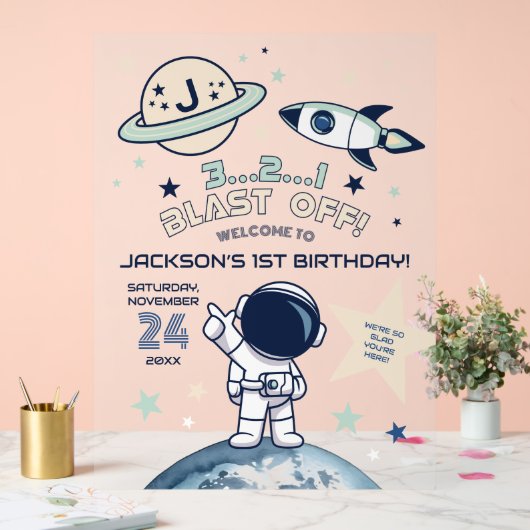 Outer Space Out of this World 1st Birthday Welcome アクリルサイン (ウェディング)