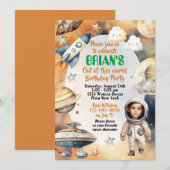 Outer Space Out of this World Birthday with Photo 招待状 (正面/裏面)