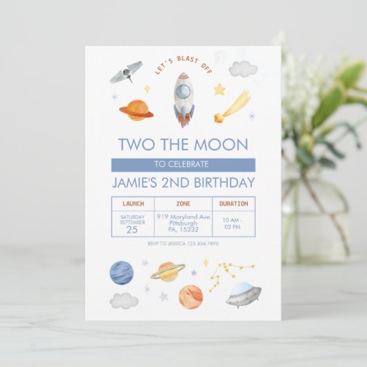 Outer space Party Astronaut 2nd Birthday 招待状 (スタンド正面)