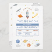 Outer space Party Astronaut 2nd Birthday 招待状 (正面/裏面)