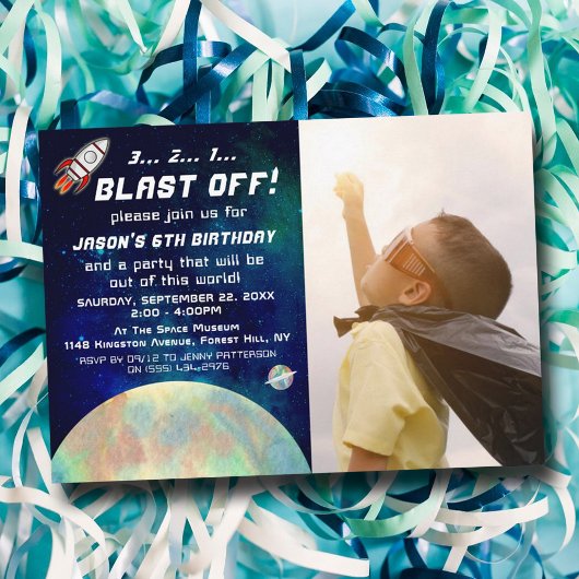 Outer Space Photo Any Age誕生日招待状 招待状