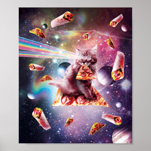 Outer Space Pizza Cat - Rainbow Laser, Taco, Burri ポスター (正面)
