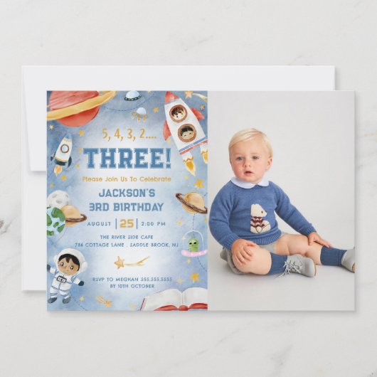 Outer Space Planets 3rd誕生日パーティー写真 招待状 (正面)