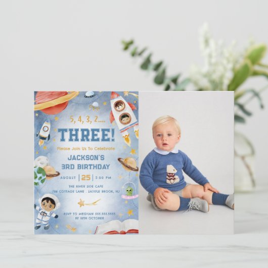 Outer Space Planets 3rd誕生日パーティー写真 招待状 (スタンド正面)