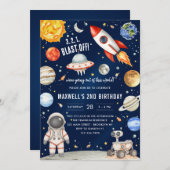 Outer Space Planets Astronaut Boy Birthday 招待状 (正面/裏面)