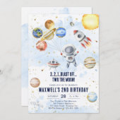 Outer Space Planets Astronaut Boy Birthday 招待状 (正面/裏面)