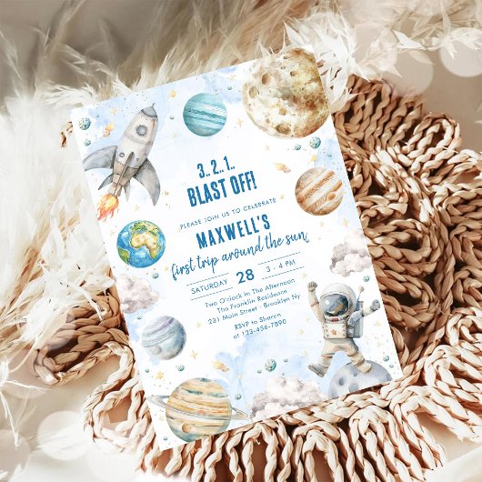 Outer Space Planets Astronaut Boy Birthday 招待状