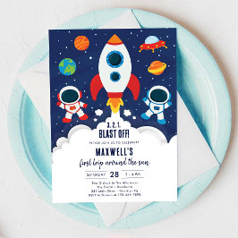 Outer Space Planets Astronaut Boy Birthday 招待状