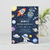 Outer Space Planets Astronaut Boy Birthday 招待状 (スタンド正面)