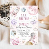 Outer Space Planets Astronaut Girl Birthday 招待状