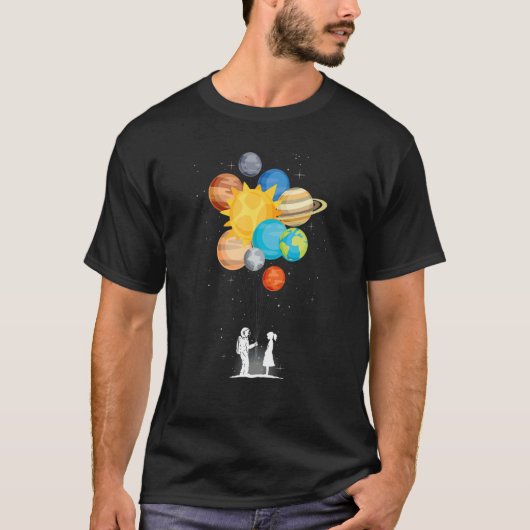 Outer space planets love spaceman  balloon spacema tシャツ (正面)