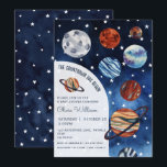 Outer Space Planets Navy Blue Boy Baby Shower  招待状<br><div class="desc">Watercolor planets outer space boy baby shower invitation. Customizable!</div>