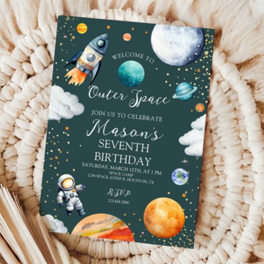 Outer Space Rocket & Astronaut Kids Birthday Party 招待状