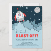 Outer Space Rocket Boy First Birthday 招待状 (正面)