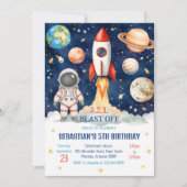 Outer Space Rocket Ship Astronaut Galaxy Birthday  招待状 (正面)