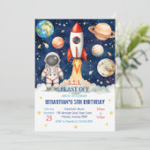 Outer Space Rocket Ship Astronaut Galaxy Birthday  招待状 (スタンド正面)