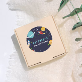 Outer Space Rocket Ship Birthday Party ラウンドシール